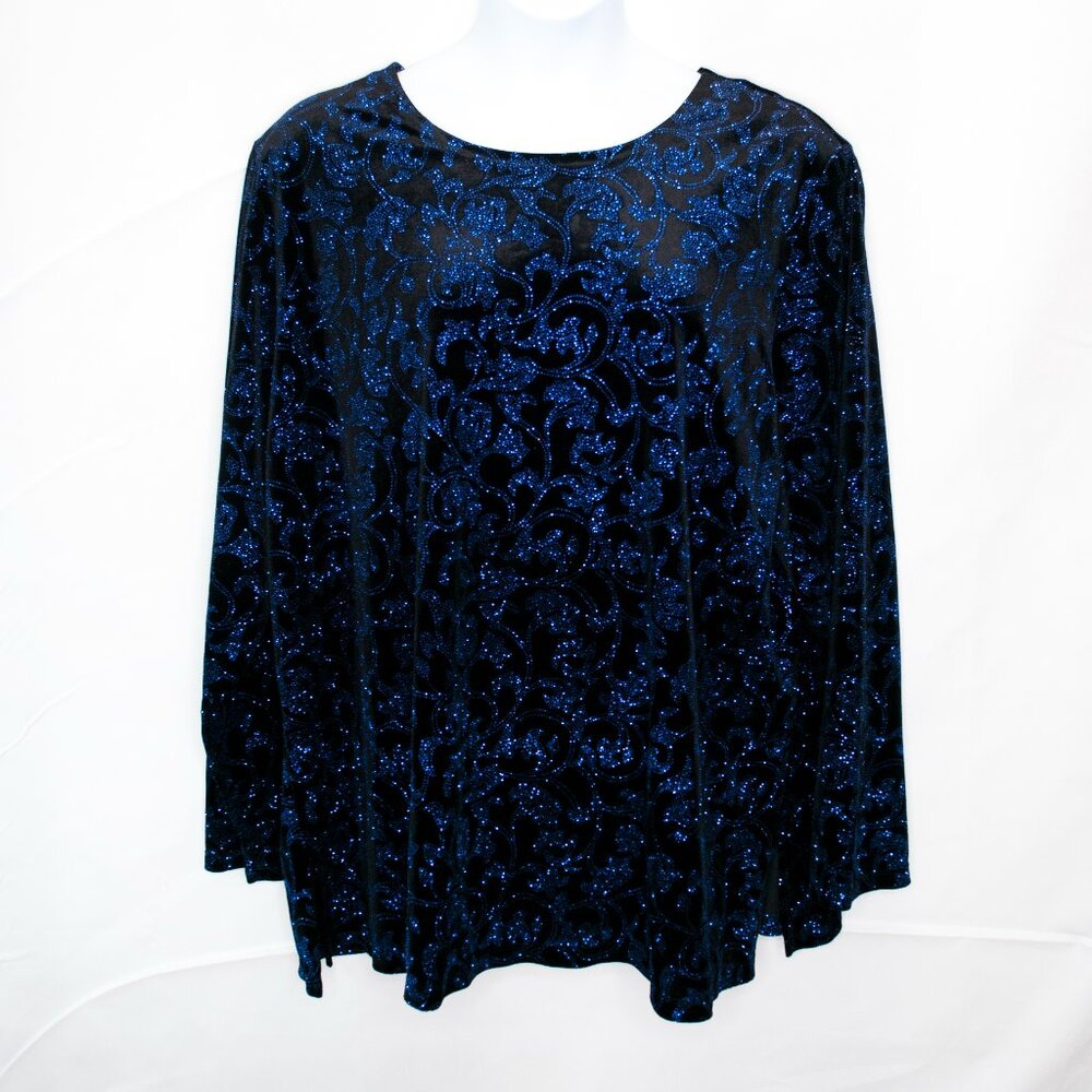 Fashion Bug Velvet Sparkle Top Womens 30W 32W Black Long Sleeve Whimsigoth RR02